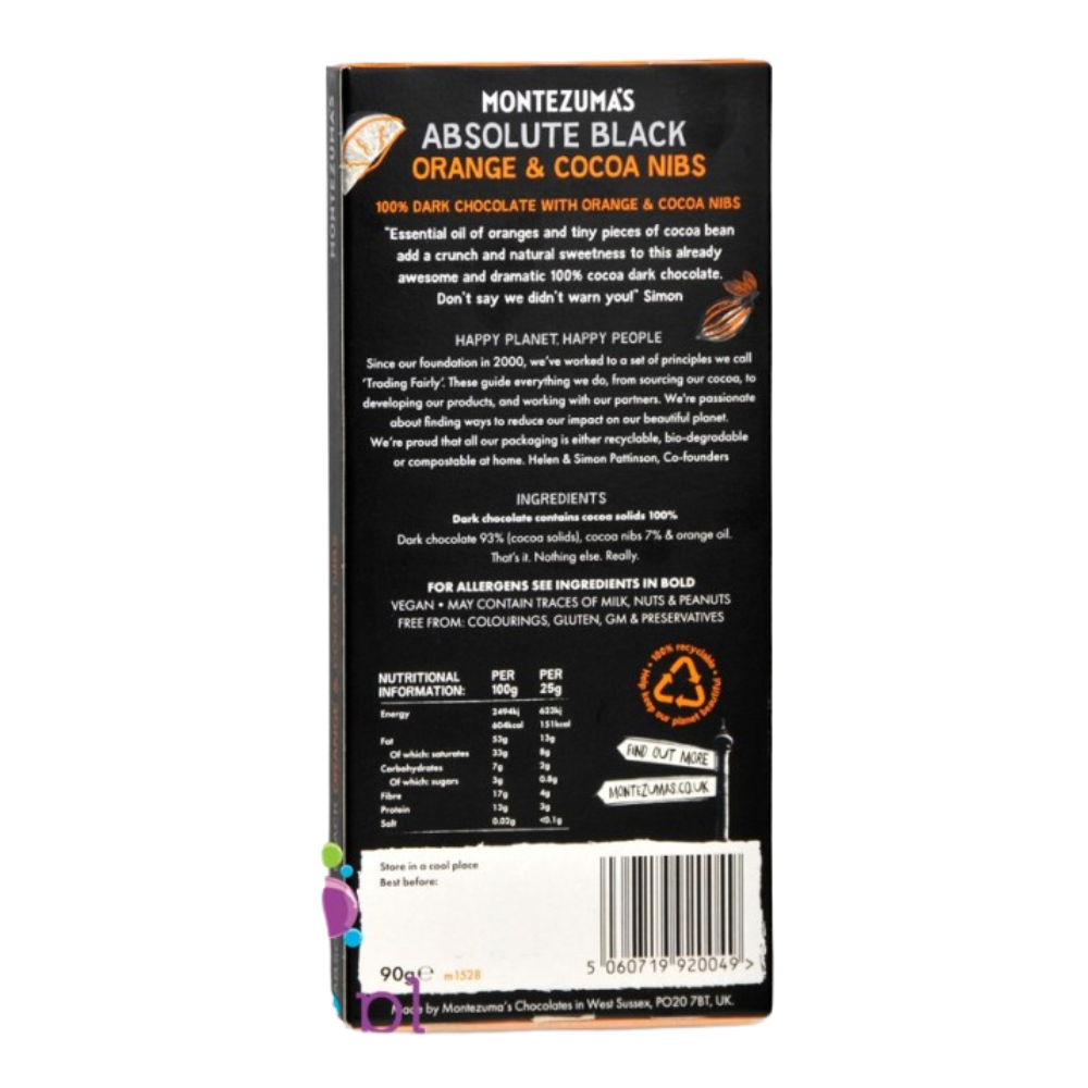 Montezuma's Absolute Black 100% Chocolate with Orange and Cocoa