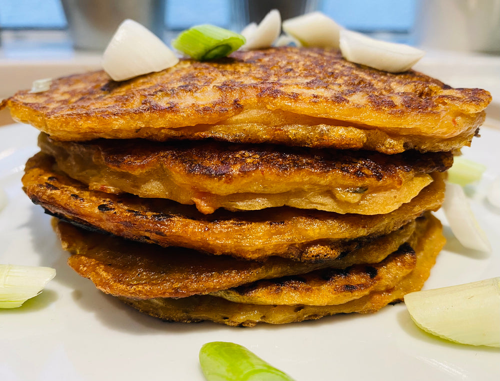 Kimchi pancakes with Soya Dip