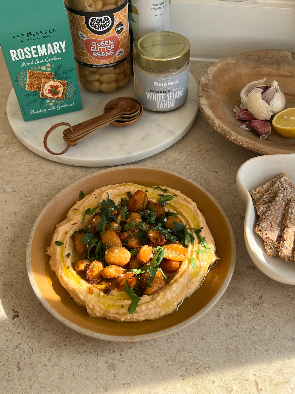 Creamy Butter Bean Hummus with Crispy Topping