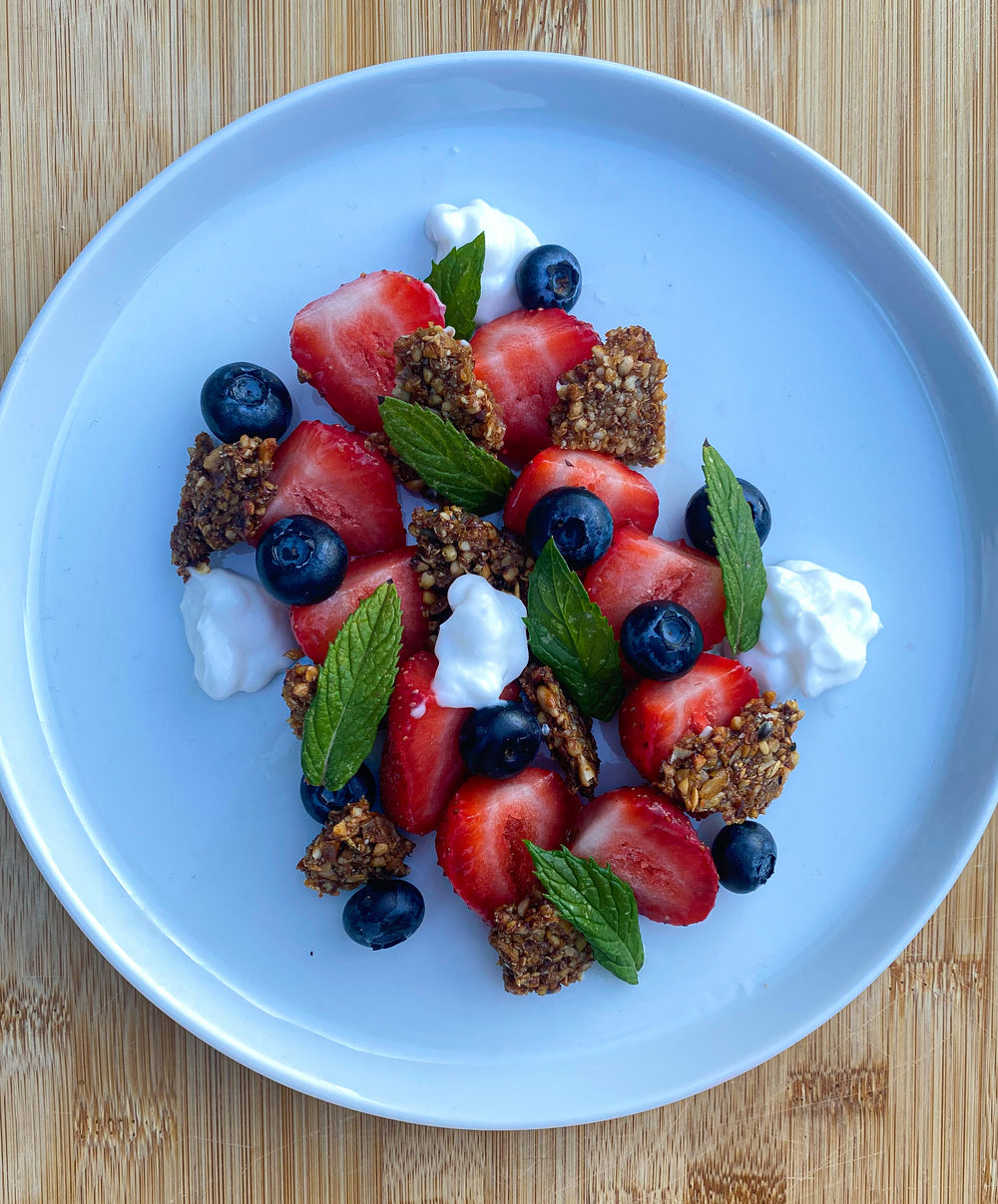 Strawberry and Mint with Coconut Yoghurt and Buckwheat Brittle