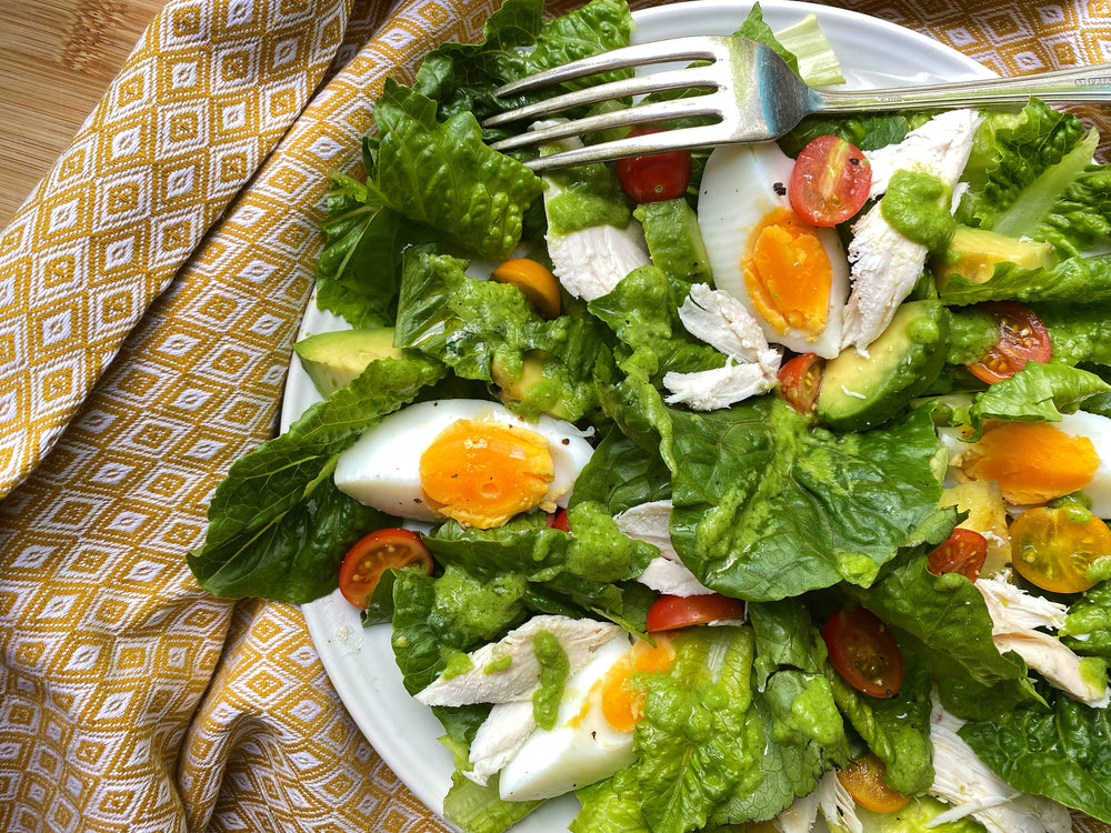 Chicken And Egg Salad With Herby Pea Dressing