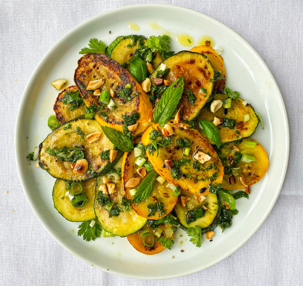 Fried Courgettes with a Herb Dressing and Toasted Almonds