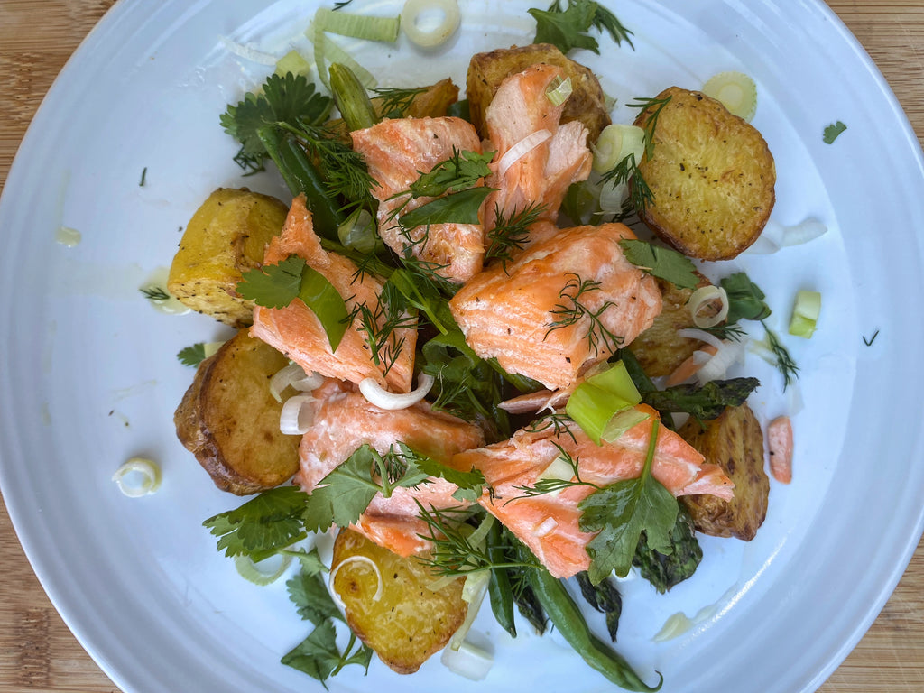 Low FODMAP Roasted Trout With Green Beans And Crispy Potatoes