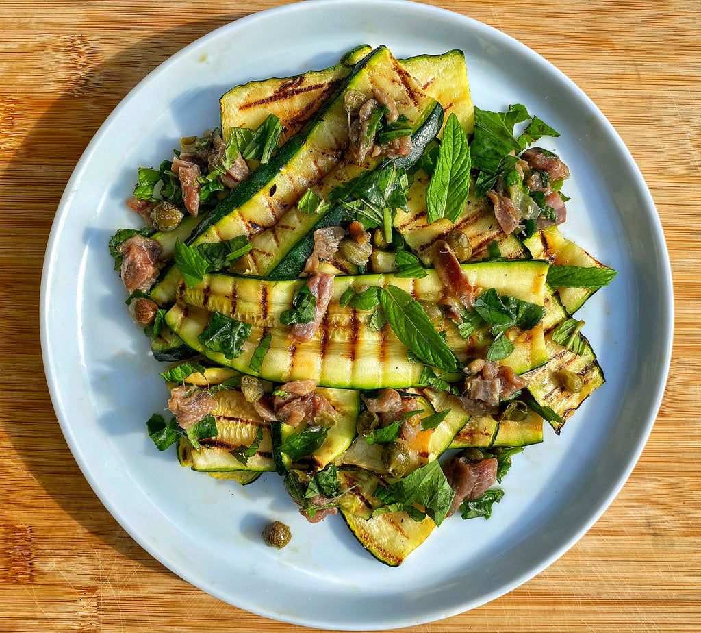 Griddled Courgette with Capers and Anchovies