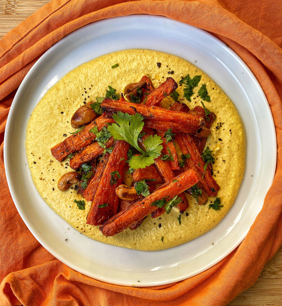 Honey Roasted Carrots With Spiced Cashew Cream