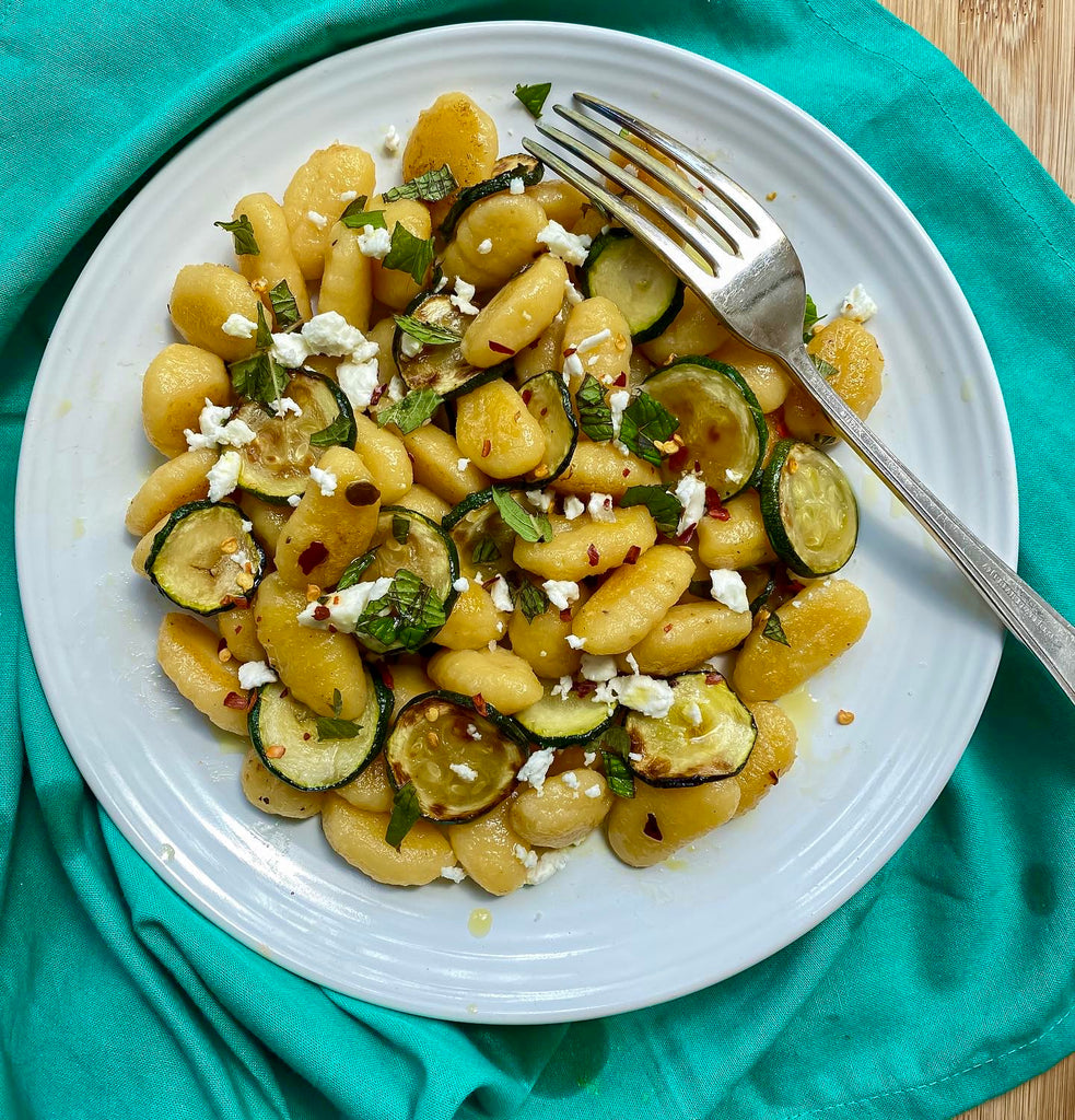 Fried Gnocchi With Courgette, Chilli, Mint And Feta