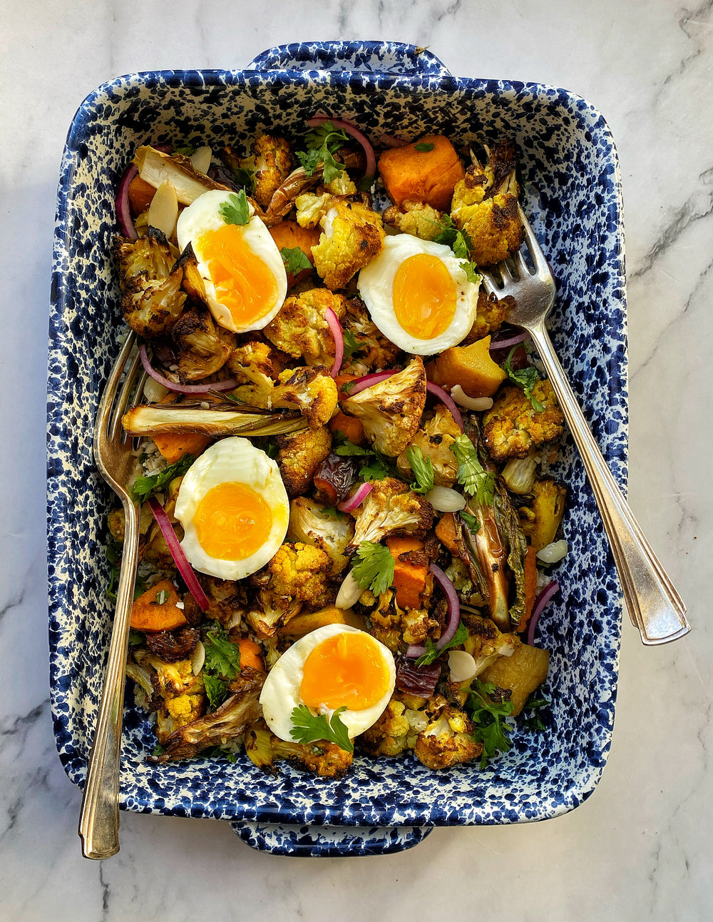 Crowd Pleasing Coronation Cauliflower Salad With Soft Boiled Eggs and Quick Pickled Onions