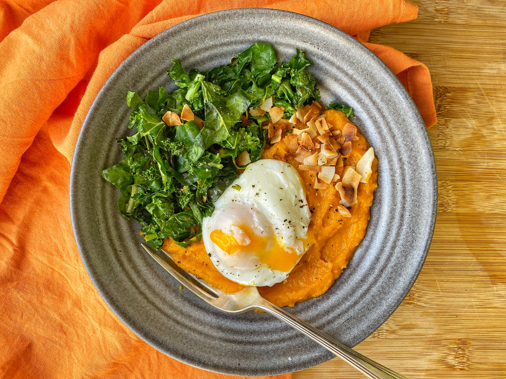 Creamy Root Vegetable Breakfast Bowl With Greens And Coconut