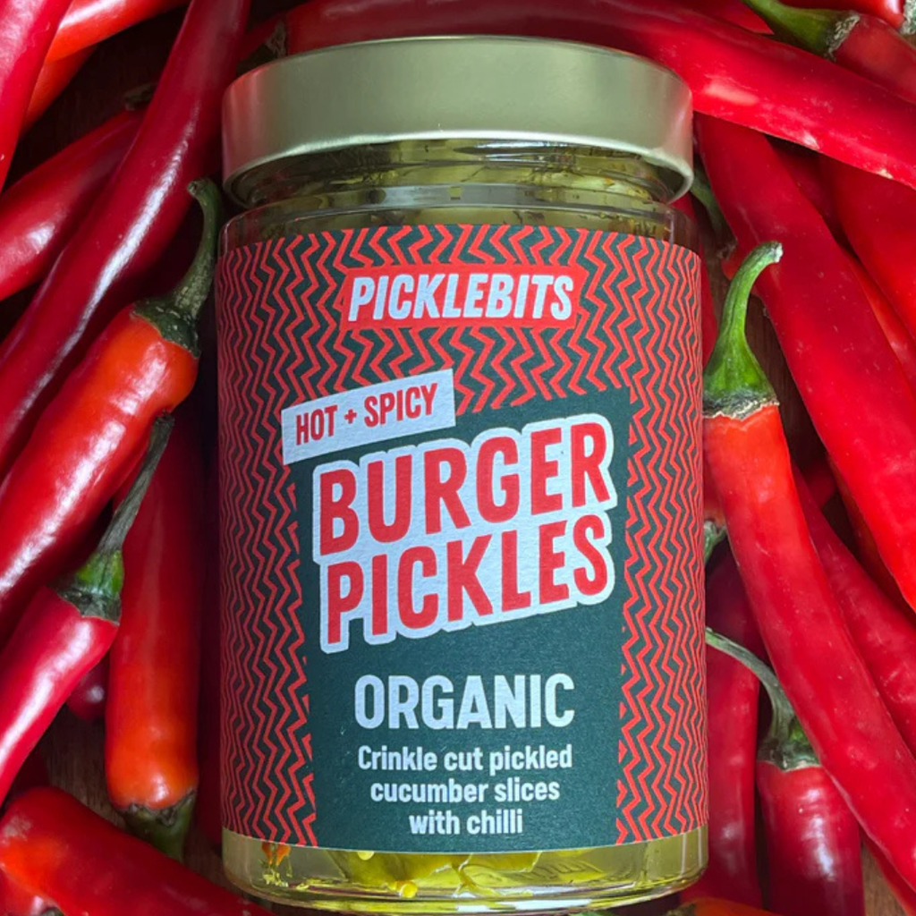 Home PickleBits Organic Burger Pickles – Hot & Spicy 360g