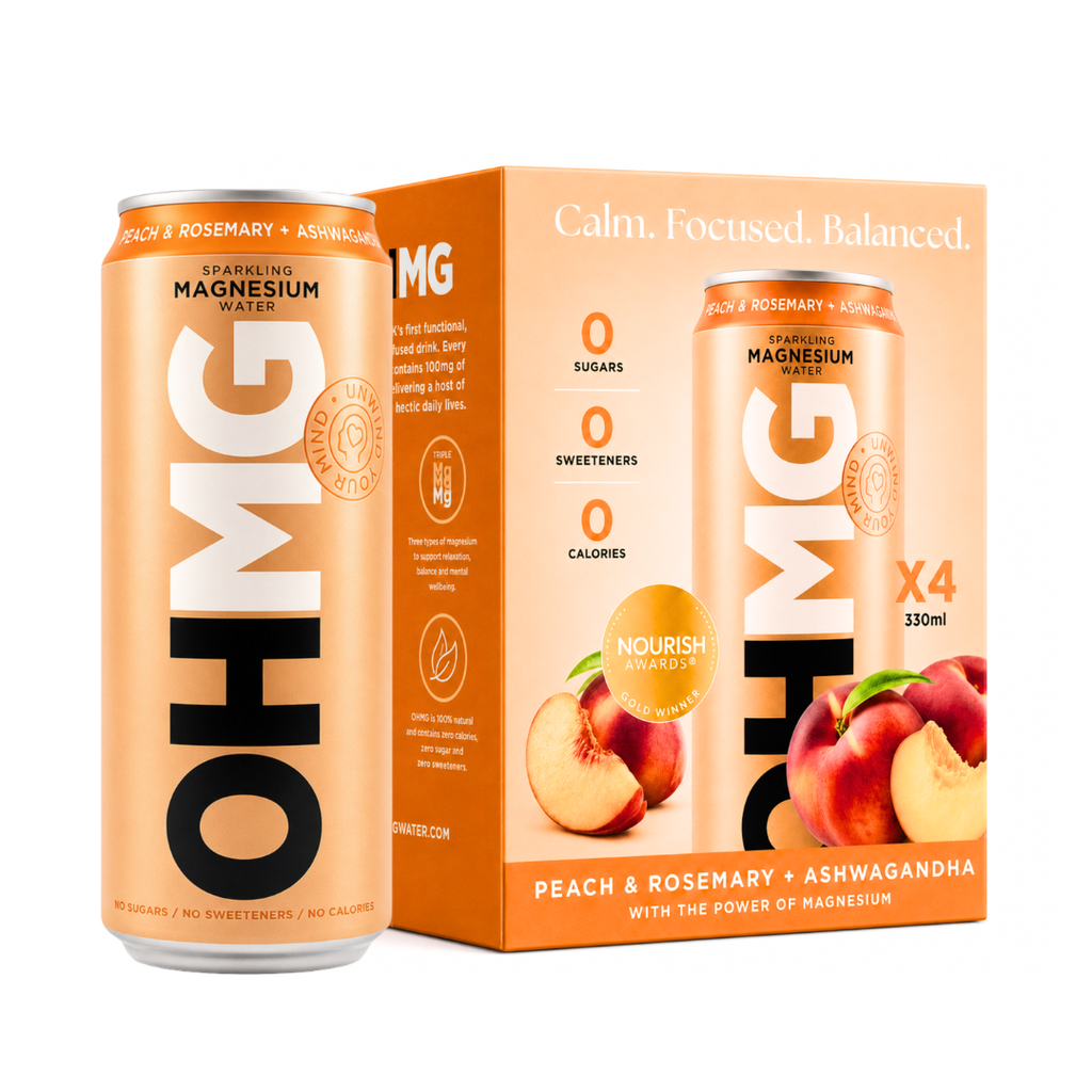 OHMG Peach & Rosemary + Ashwagandha Sparkling Magnesium Water 4x 330ml