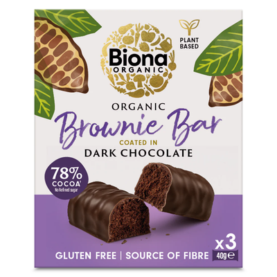 Biona Organic Dark Chocolate Brownie Bar 3 × 40g
