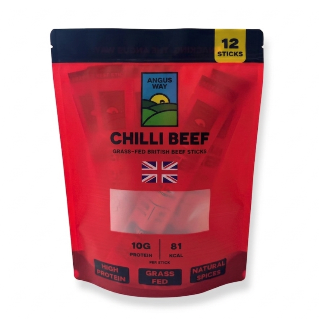 Angus Way Chilli Beef Grass-Fed British Beef Sticks 12 Pack