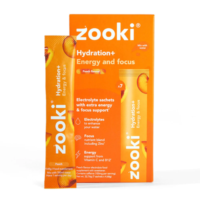 Zooki Electrolytes+ Energy & Focus Peach Flavour 7 Sachets