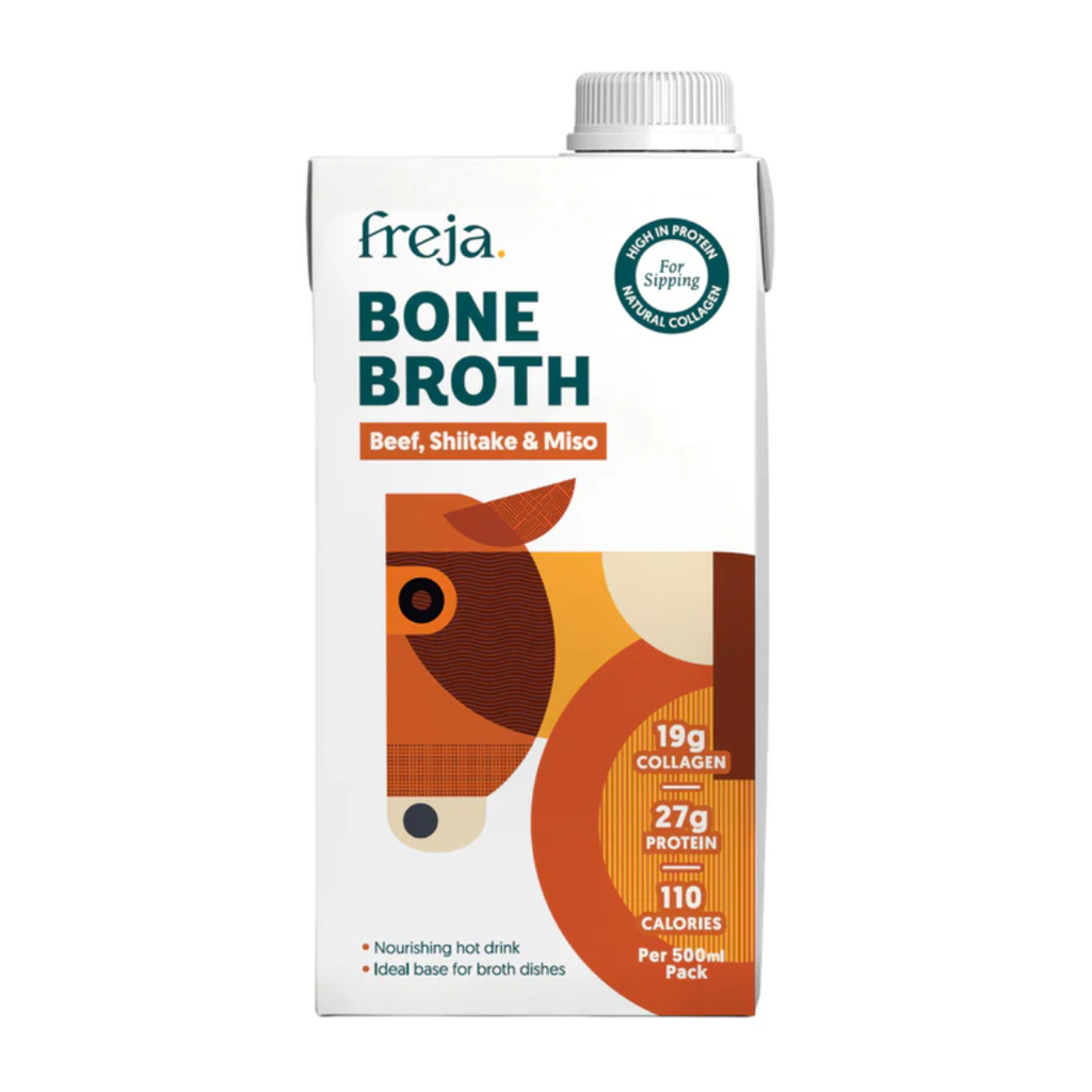 Freja Sipping Bone Broth Beef, Shiitake & Miso 500ml