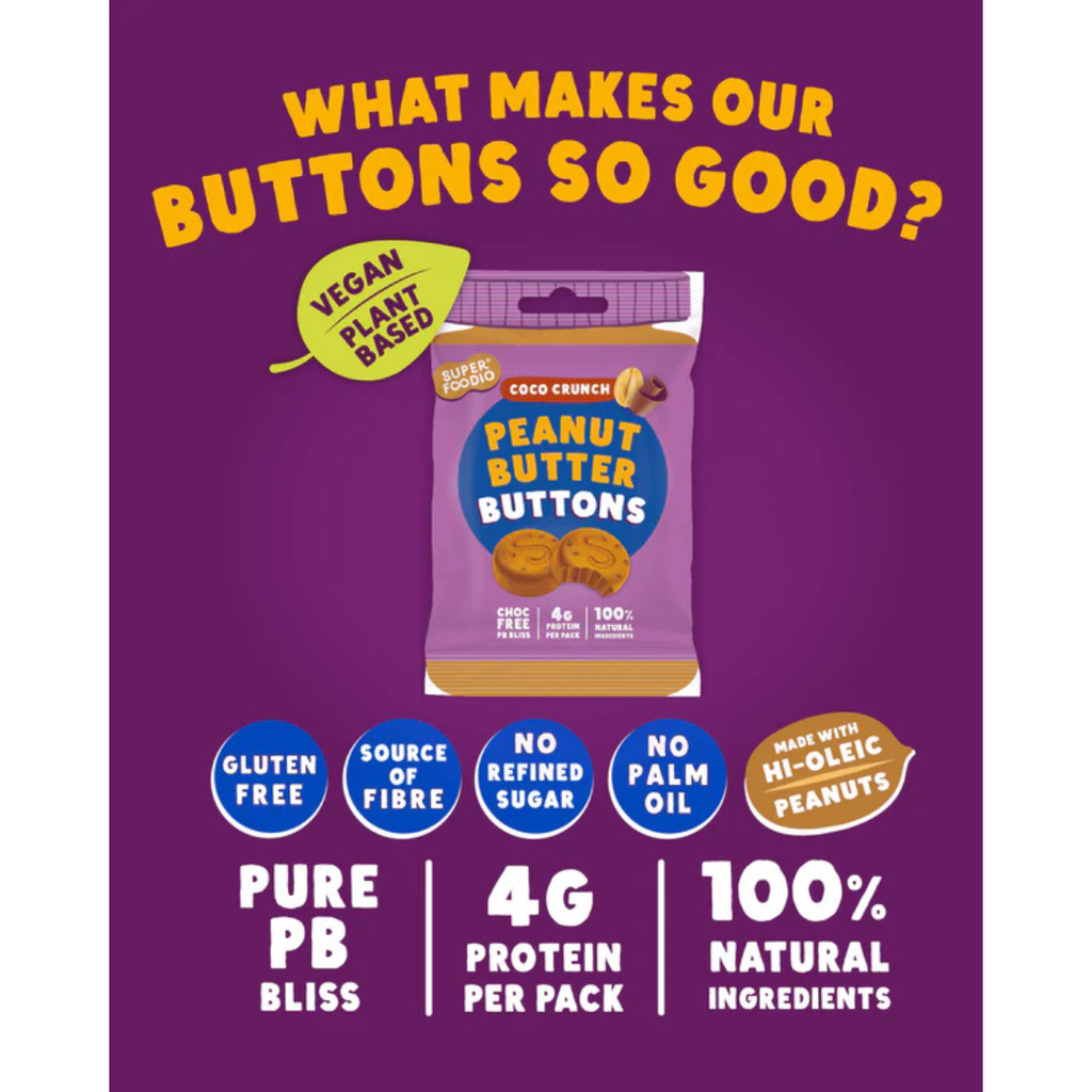 Home Superfoodio Peanut Butter Buttons Coco Crunch 20g