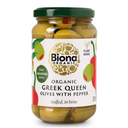 Biona Organic Greek Queen Olives with Red Pepper 370g