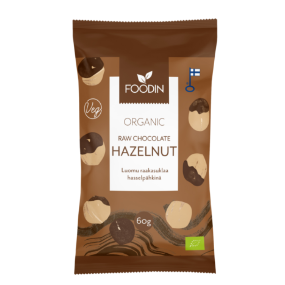Foodin Organic Raw Chocolate Coated Hazelnuts 60g