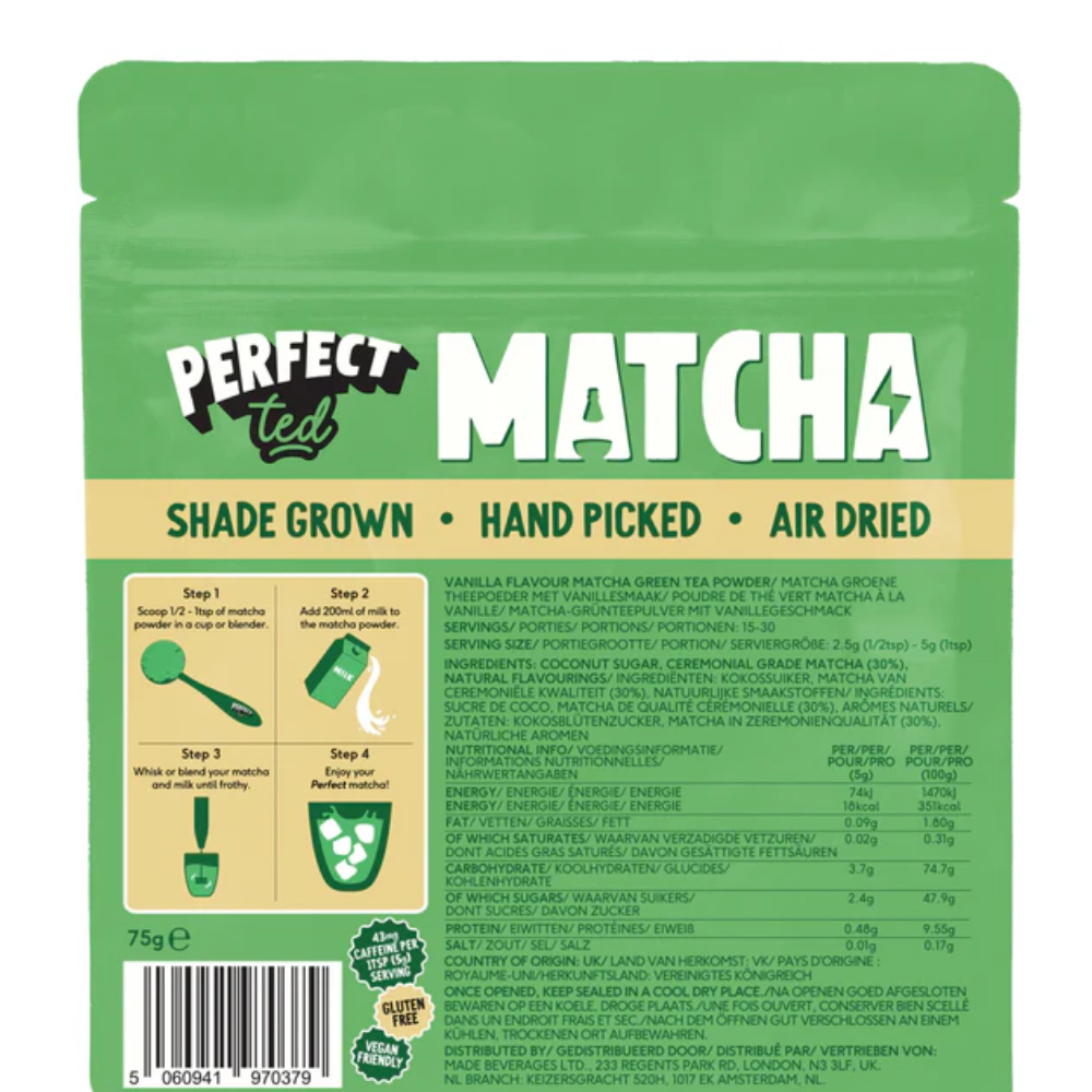 Perfect Te Home Drinks Tea Matcha Perfect Ted Vanilla Bean Matcha 75g
